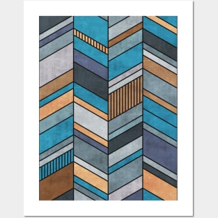 Colorful Concrete Chevron Pattern - Blue, Grey, Brown Posters and Art